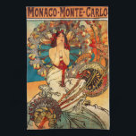 Alphonse Mucha Monte Carlo Kitchen Towel<br><div class="desc">Alphone Mucha Monaco Monte Carlo kitchen towel. Lithograph poster from 1897. Czech artist Alphonse Mucha stands as one of the greatest artists of the Art Nouveau period. Monaco Monte Carlo remains one of his most popular posters. The work features a young brunette in a white dress with red sash. She...</div>