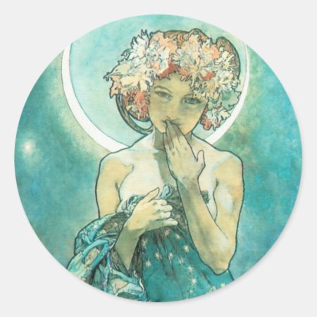 Alphonse Mucha Moonlight Clair De Lune Art Nouveau Classic Round Stick