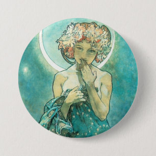 Alphonse Mucha Moonlight Clair De Lune Art Nouveau Pinback Button
