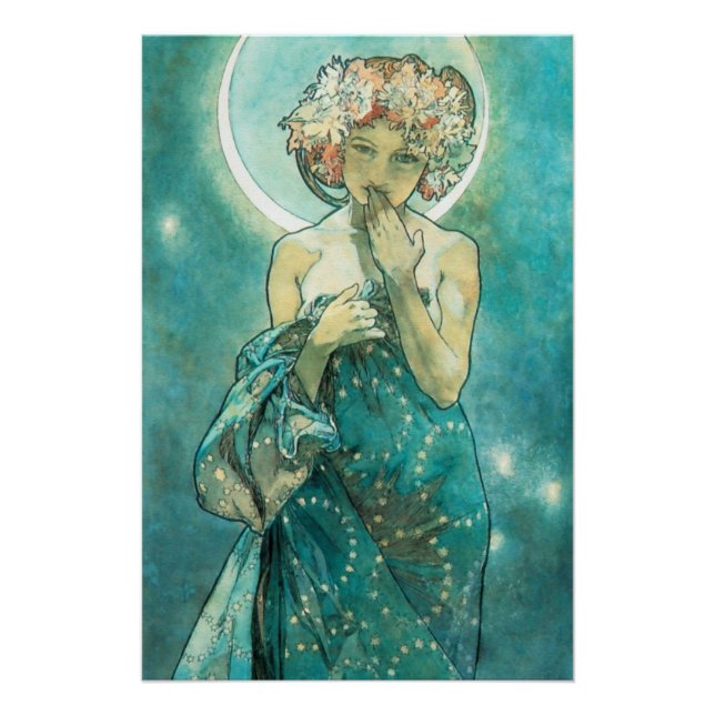 Alphonse Mucha Moonlight Clair De Lune Art Nouveau Poster (Front)
