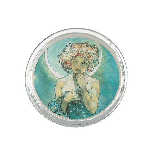 Alphonse Mucha Moonlight Clair De Lune Art Nouveau Ring (Front)