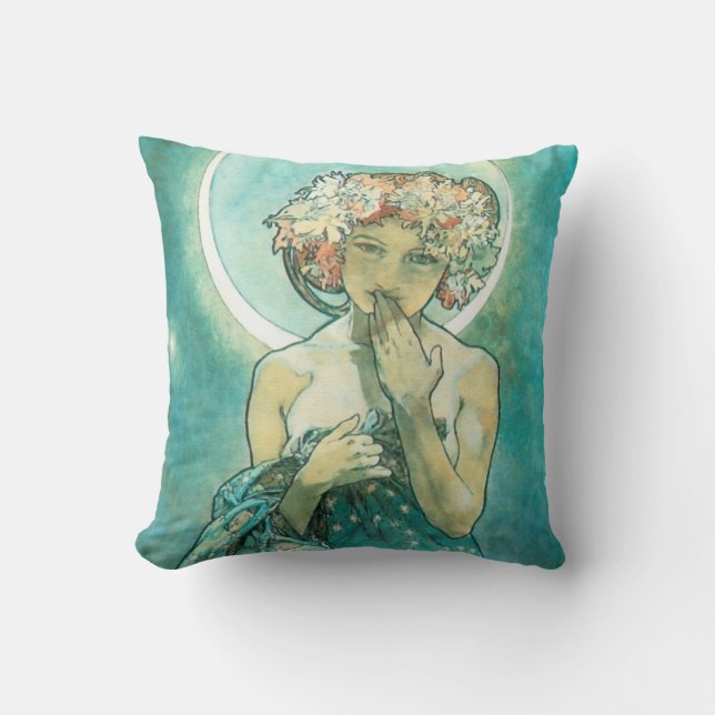 Alphonse Mucha Moonlight Clair De Lune Art Nouveau Throw Pillow (Front)
