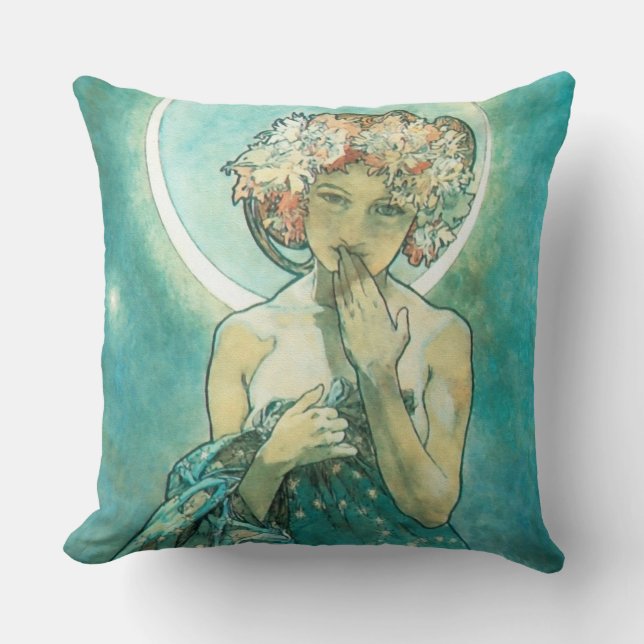Alphonse Mucha Moonlight Clair De Lune Art Nouveau Throw Pillow (Front)