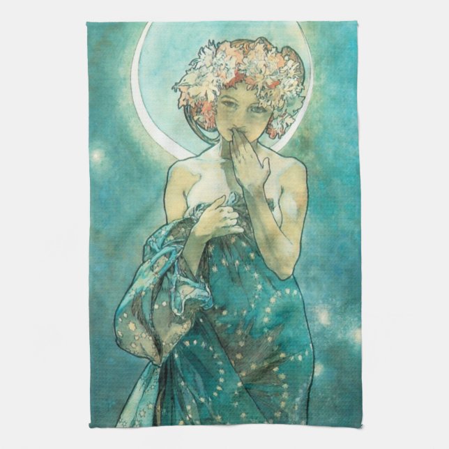 Alphonse Mucha Moonlight Clair De Lune Art Nouveau Towel (Vertical)