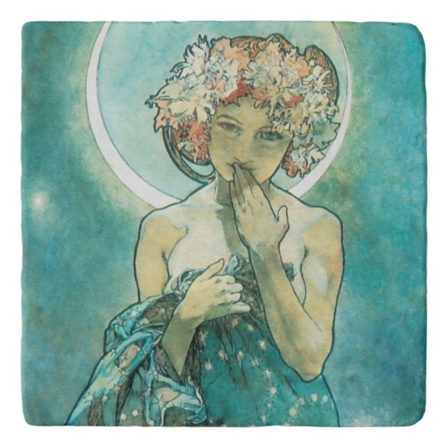 Alphonse Mucha Moonlight Clair De Lune Art Nouveau Trivet (Front)
