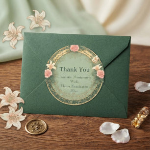 Alphonse Mucha Opulence Lilies Sage Green Wedding Classic Round Sticker