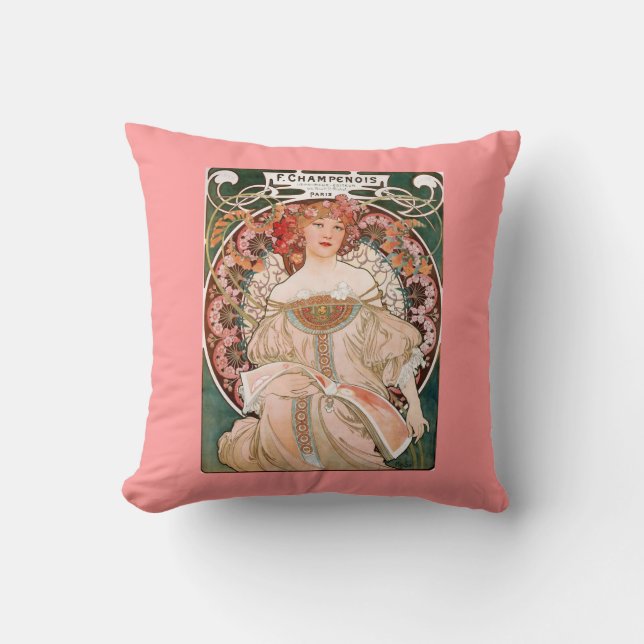 Alphonse Mucha Painting Throw Pillow (Front)