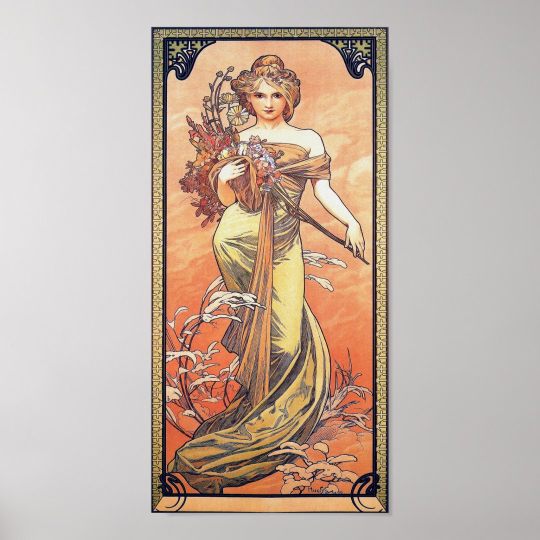 Alphonse Mucha Painting - Woman Holding Flowers Poster | Zazzle