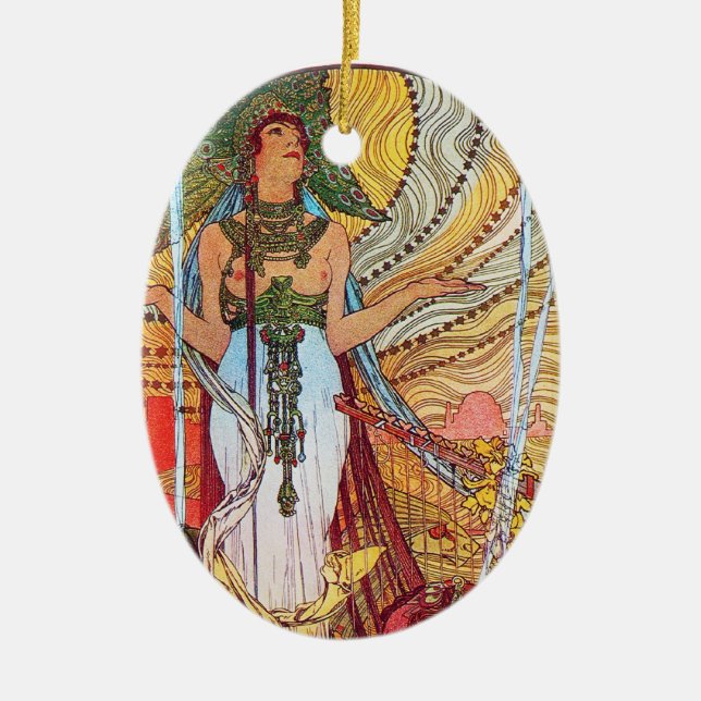 Alphonse Mucha Peacock art Ceramic Ornament (Front)