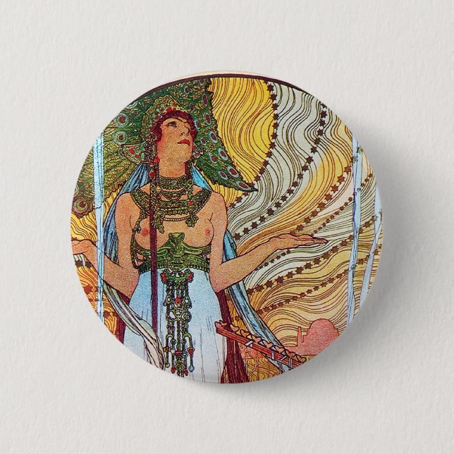 Alphonse Mucha Peacock art Pinback Button (Front)