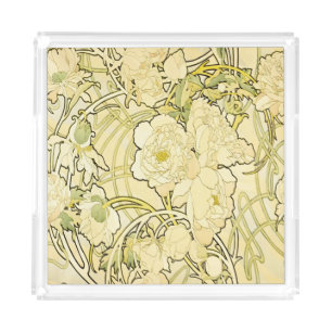 Alphonse Mucha Peonies Art Nouveau Floral Pattern Acrylic Tray