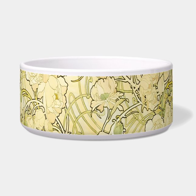 Alphonse Mucha Peonies Art Nouveau Floral Pattern Bowl (Front)