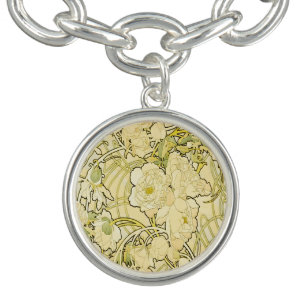 Alphonse Mucha Peonies Art Nouveau Floral Pattern Bracelet