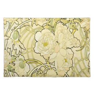Alphonse Mucha Peonies Art Nouveau Floral Pattern Cloth Placemat