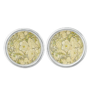 Alphonse Mucha Peonies Art Nouveau Floral Pattern Cufflinks
