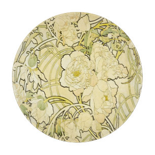 Alphonse Mucha Peonies Art Nouveau Floral Pattern Cutting Board