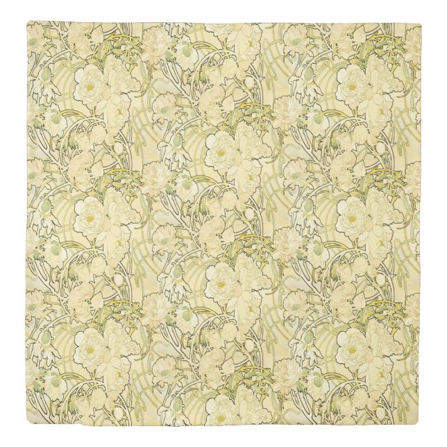 Alphonse Mucha Peonies Art Nouveau Floral Pattern Duvet Cover (Front)