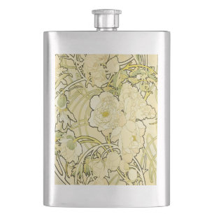 Alphonse Mucha Peonies Art Nouveau Floral Pattern Flask