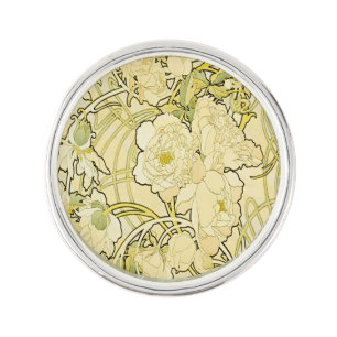 Alphonse Mucha Peonies Art Nouveau Floral Pattern Lapel Pin