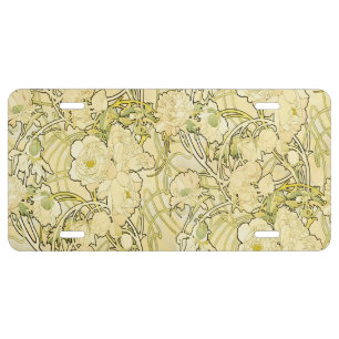 Alphonse Mucha Peonies Art Nouveau Floral Pattern License Plate