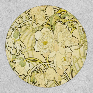 Alphonse Mucha Peonies Art Nouveau Floral Pattern Patch