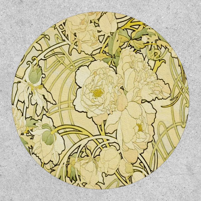 Alphonse Mucha Peonies Art Nouveau Floral Pattern Patch (Front)