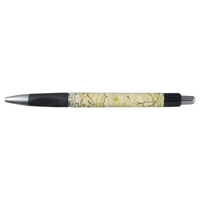 Alphonse Mucha Peonies Art Nouveau Floral Pattern Pen (Front)