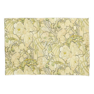 Alphonse Mucha Peonies Art Nouveau Floral Pattern Pillow Case