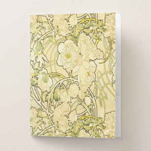 Alphonse Mucha Peonies Art Nouveau Floral Pattern Pocket Folder
