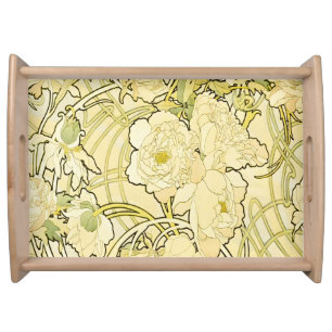 Alphonse Mucha Peonies Art Nouveau Floral Pattern Serving Tray