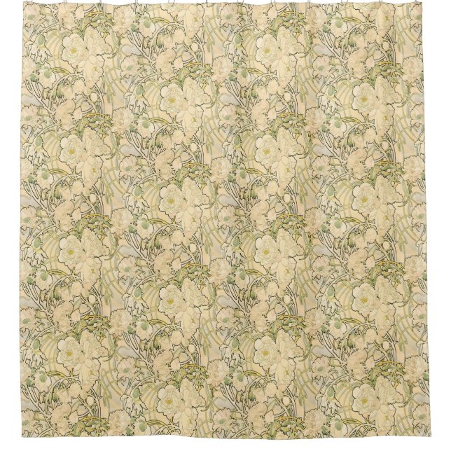 Alphonse Mucha Peonies Art Nouveau Floral Pattern Shower Curtain (Front)