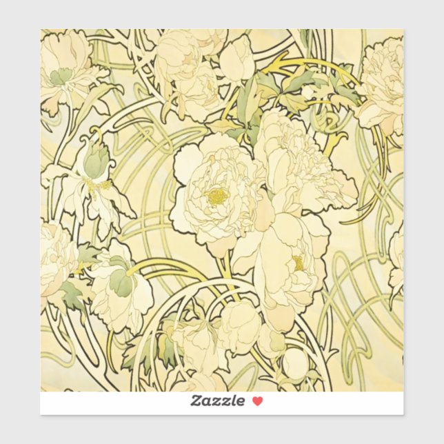 Alphonse Mucha Peonies Art Nouveau Floral Pattern Sticker (Sheet)