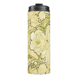 Alphonse Mucha Peonies Art Nouveau Floral Pattern Thermal Tumbler
