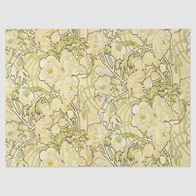 Alphonse Mucha Peonies Art Nouveau Floral Pattern Tissue Paper (Front)