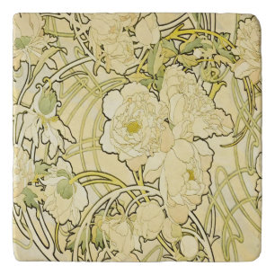 Alphonse Mucha Peonies Art Nouveau Floral Pattern Trivet