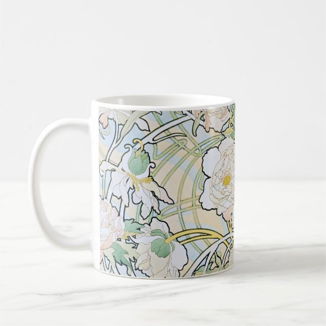 Alphonse Mucha Peonies Coffee Mug (Left)