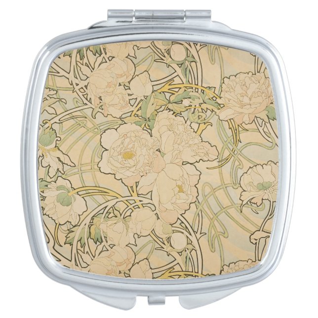 Alphonse Mucha - Peonies Compact Mirror (Front)