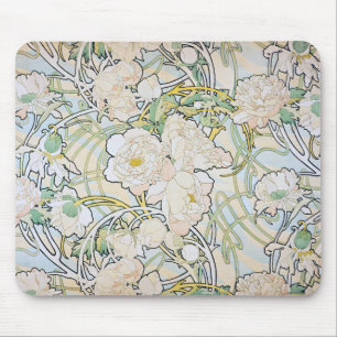 Alphonse Mucha Peonies Mouse Pad