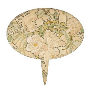 Alphonse Mucha Peonies Peony Roses Fawn 1897 Cake Topper