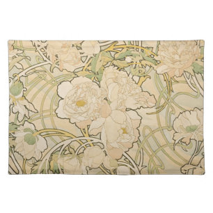 Alphonse Mucha Peonies Peony Roses Fawn 1897 Cloth Placemat