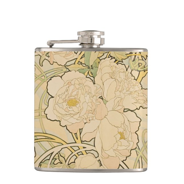 Alphonse Mucha Peonies Peony Roses Fawn 1897 flask (Front)