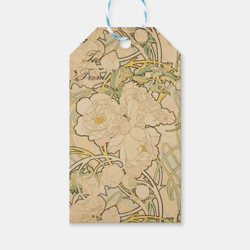 Alphonse Mucha Peonies Peony Roses Fawn 1897 Gift Tags