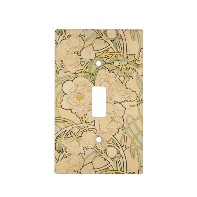 Alphonse Mucha Peonies Peony Roses Fawn 1897 Light Switch Cover (Front)