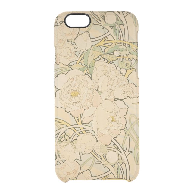 Alphonse Mucha Peonies Peony Roses Fawn 1897 Uncommon iPhone Case (Back)