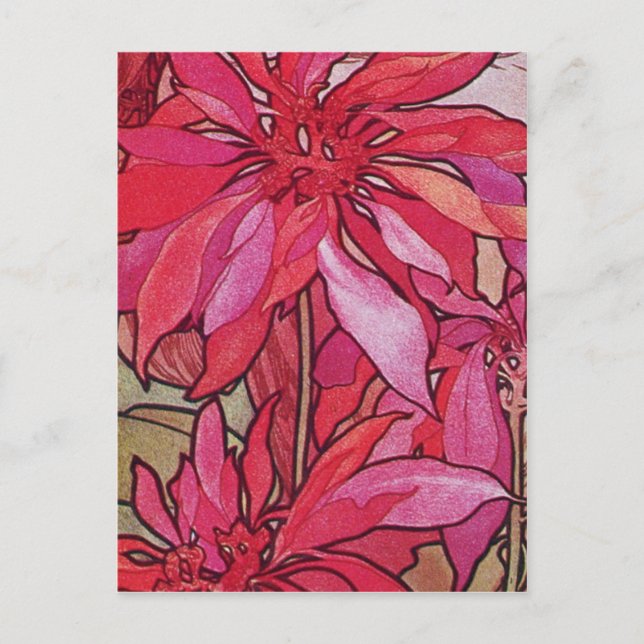 Alphonse Mucha Poinsettias Christmas Postcards (Front)