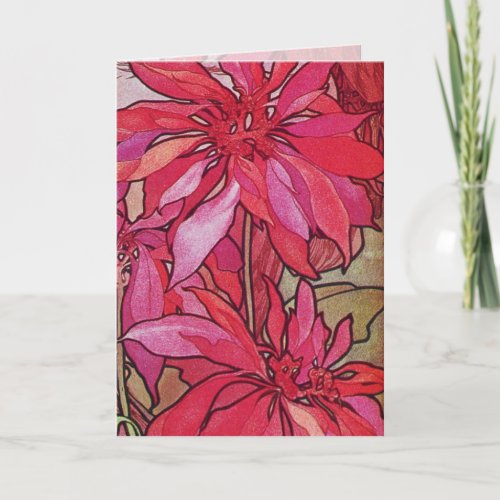 Alphonse Mucha Poinsettias Custom Christmas Card