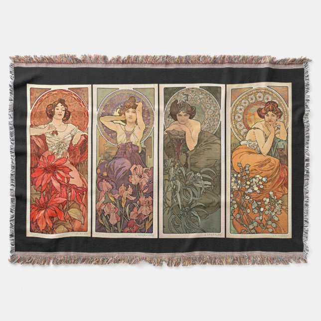 Alphonse Mucha Precious Stones Rugs Throw Blanket (Front)