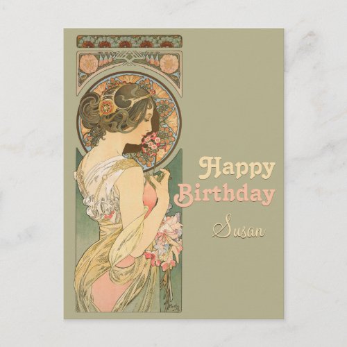 Alphonse Mucha Primrose CC0637 Birthday Postcard