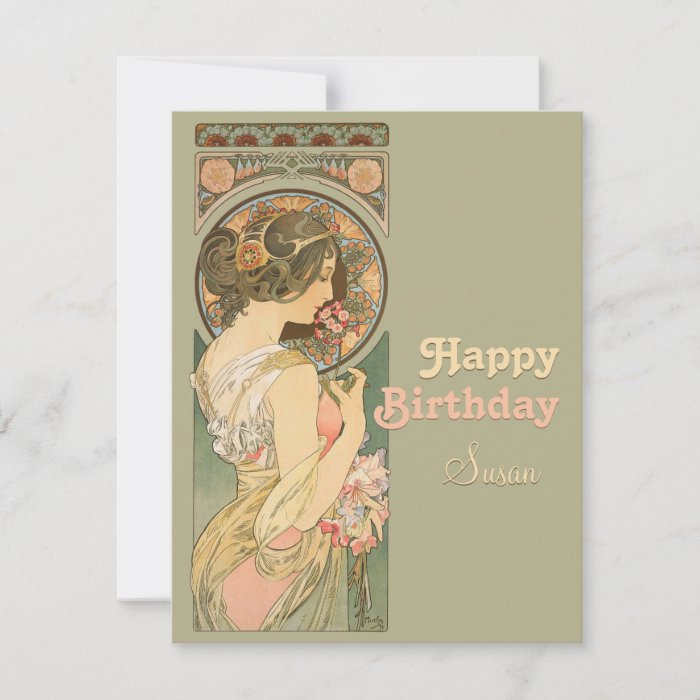 Alphonse Mucha Primrose CC0638 Birthday Greeting Card