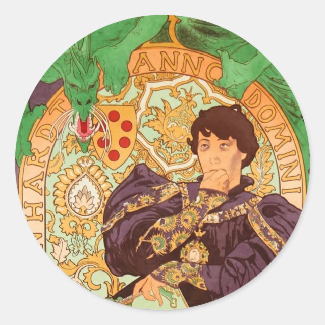 Alphonse Mucha Prince and Dragon Classic Round Sticker (Front)